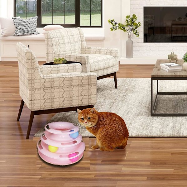 Cat Toys Interactive 3 Level Track Ball Kitty Toy Pink