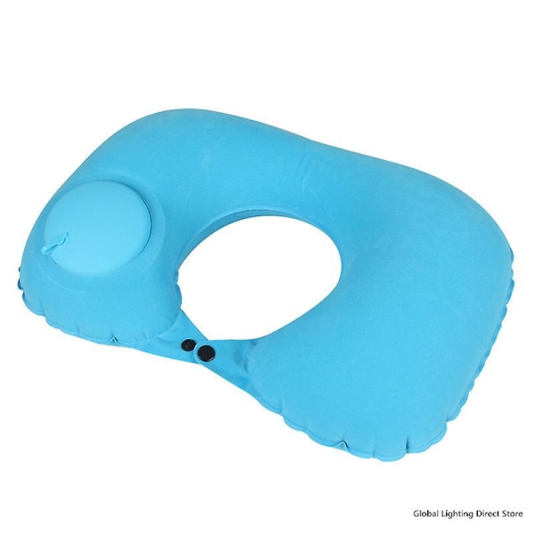 U-shape Travel Pillow Automatic Air Inflatable Airplane Car Pillows Ring Pillow Folding Press Type Bed Pillows Neck Cushion 2 light blue