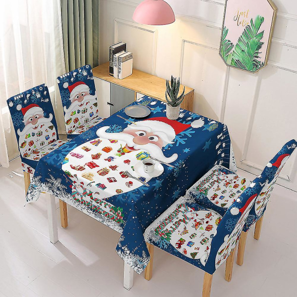 Godt nyttår jul duk stoltrekk dekorasjoner duk 140X210cm nisse på blå Tablecloth 140X210cm Santa on blue