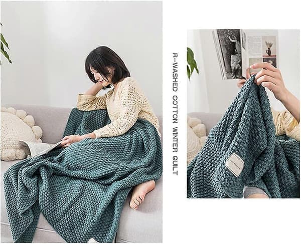 Strikket tæppe i nordisk stil med kvaster 110x150cm Strikket sofabetræk til kontorstol Sofa Alle årstider (Grøn)