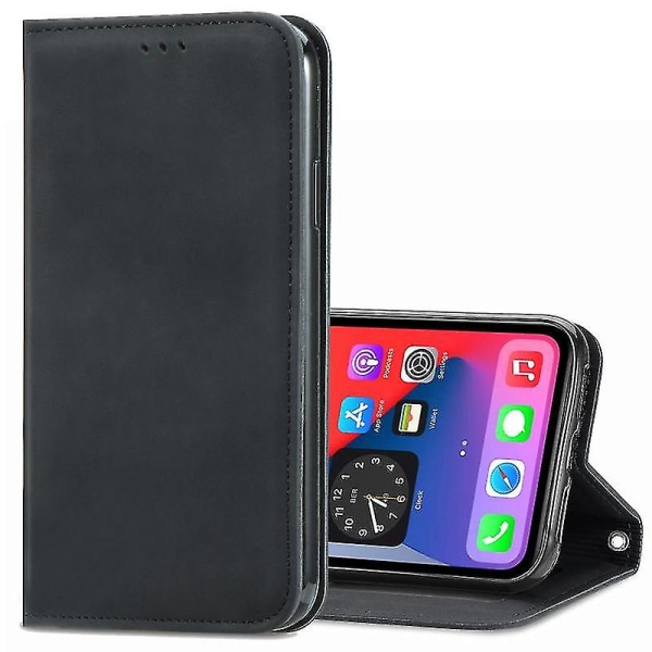 För Iphone 12/12 Pro Retro Skin Feel Business Magnetisk Horisontell Flip Case med hållare & kortplatser & plånbok & fotoram (svart)