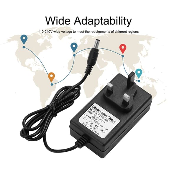 Universal UK-kontakt 25,2V 1A batterilader Strømadapter