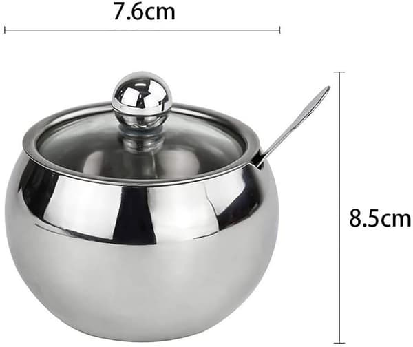 【BQ】Sukkerskål, krydderiske i rustfrit stål med låg, Φ7,6cm - Perfet