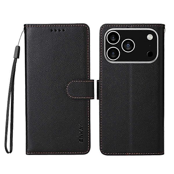 【BQ】RFID-skyddande läderfodral för iPhone 17 Pro Black