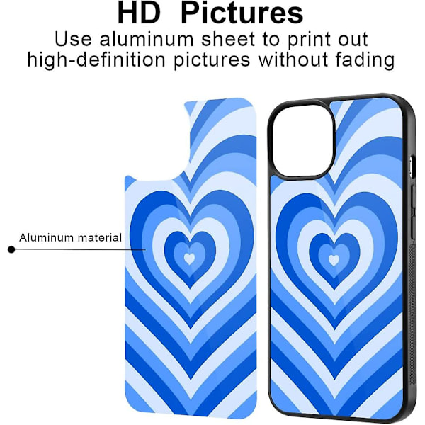 Qishang Gradient Blue Heart Mönster Designat for Iphone 13 Pro Fodral Shockpro Av Anti-repa Skyddsfodral Hårt Aluminium Bakfodral Smal Mobiltelefon