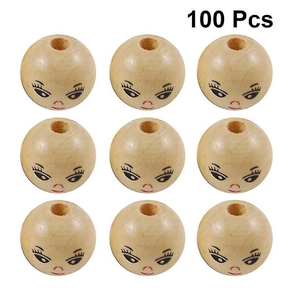 100 st Runda träpärlor Gör-det-själv-strängpärlatillbehör Skrattande ansikte träpärla (18 mm)