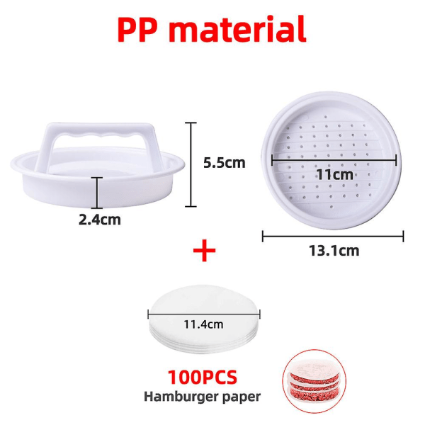 Abs Hamburger Köttpressmaskin Rund Form Non-stick fyllda hamburgarebiffar Nötkött Grill Konditorivaror Form Kökstillbehör PP White Single Set