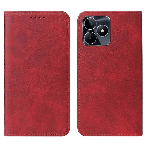 【BQ】Magnetic Closure Leather Phone Case Red Red For Realme C53