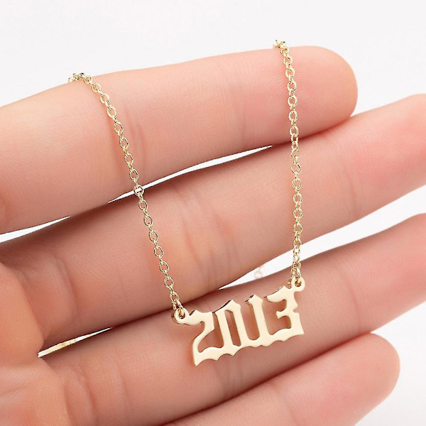 1980-2019 Birth Year Number Charm Pendant Stainless Steel Chain Necklace Jewelry Silver 2000
