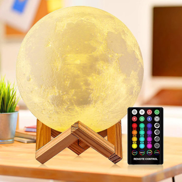 Månlampa, 16 färger 3d printed månljus för barn Nattljus Touch Control, USB uppladdningsbar, födelsedagspresenter 6 inch