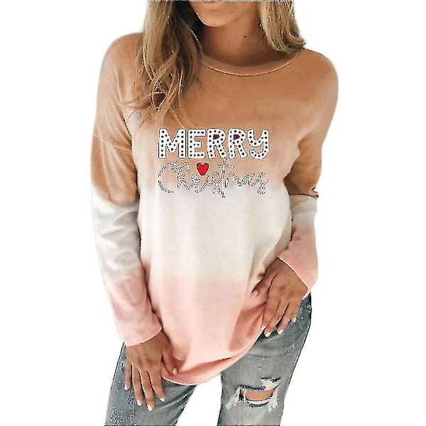 Hhcx-christmas Damer Langærmet Basic T-shirt Xmas Bluse Jumper Top Khaki XL