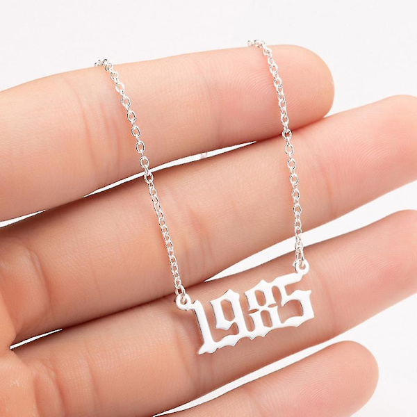 1980-2019 Birth Year Number Charm Pendant Stainless Steel Chain Necklace Jewelry Silver 2006