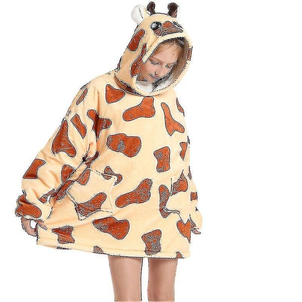 Luvtröja Filt Barn Oversized flicka Mjuk tröja Varm fleece bärbar tröja ~ Giraffe
