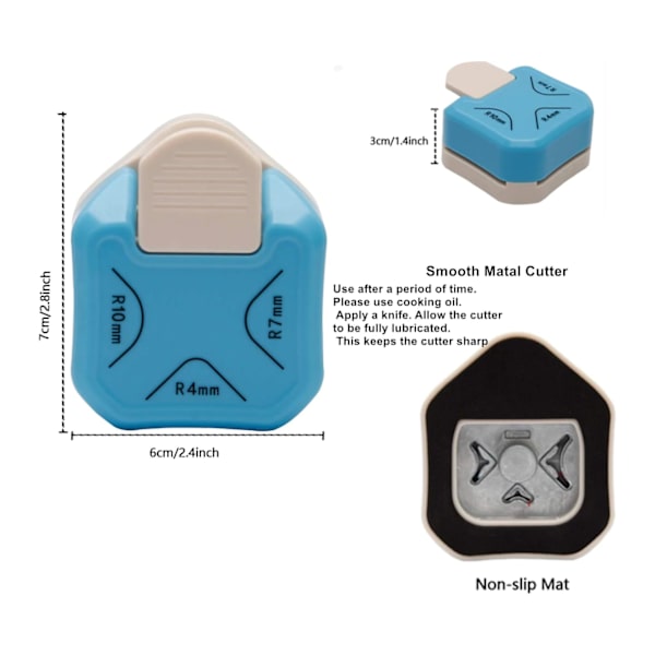 Runder 3 i 1 (R4mm+R7mm+R10mm), Hjørnestanser til papirhåndværk, hjørneskærer