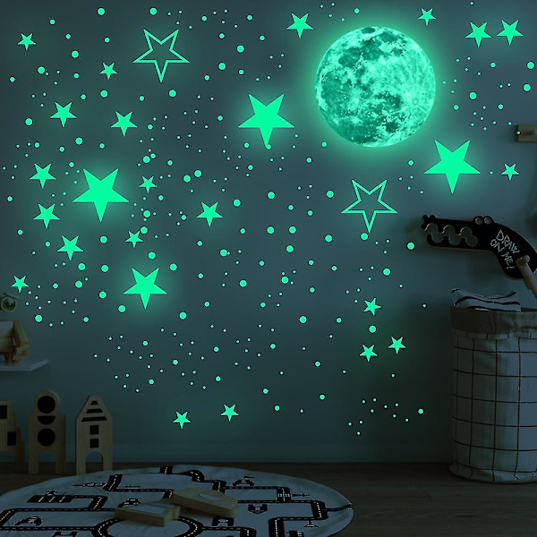 Luminous Moon Stars 3d väggdekor sovrumsdekal glödande barnrumsinredning