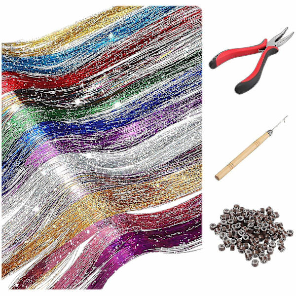 Hårglittertråder med verktøy 12 farger 1800 tråder Fairy Hair Varmebestandig Glitter Hair Tinsel Strands Kit 120cm