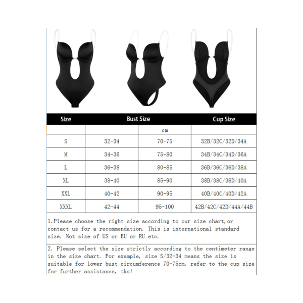 Dyb V-hals Body Shapewear U Plunge Seamless Thong Full Bodysuits Hudstørrelse S