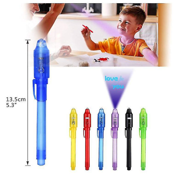 8st Invisible Ink Penna Med Uv-ljus Magic Markör