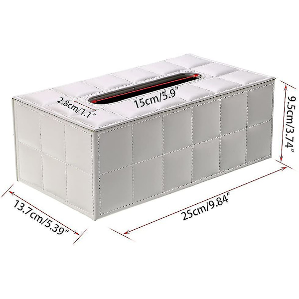 Pu læder husholdningskontor rektangulært silkepapir holder æske Cover Case White