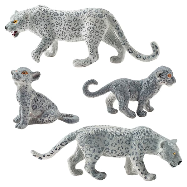 4 st Realistisk Snöleopard PVC Miniatyr Djurmodell Figur Samling