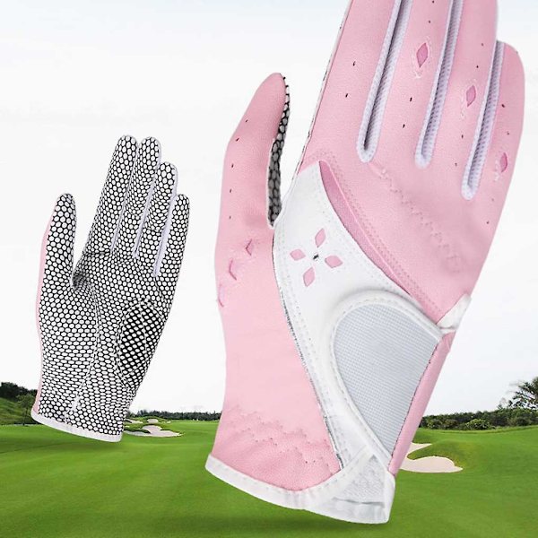 Pu Læder Kvinde Golf Handsker Åndbar Justerbare skridsikre handsker Til Mænd Kvinde Sportstilbehør Pink Size 21