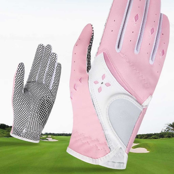 Pu Läder Kvinna Golfhandskar Andningsbara justerbara halkfria handskar för män Kvinna Sporttillbehör Pink Size 21