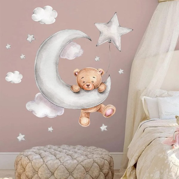 Cartoon Bear Wall Sticker Barnerom Bakgrunn Dekorativt veggklistremerke