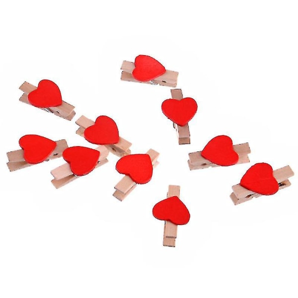 Mini Heart Style Wood Clip - 10 stk./sæt