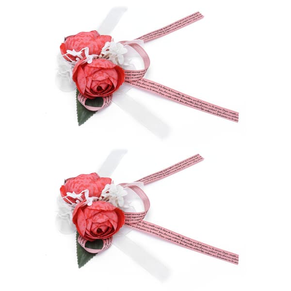 2 stk. Røde Kunstige Håndleddsblomster Brudepike Corsage Bryllupsdekorasjon