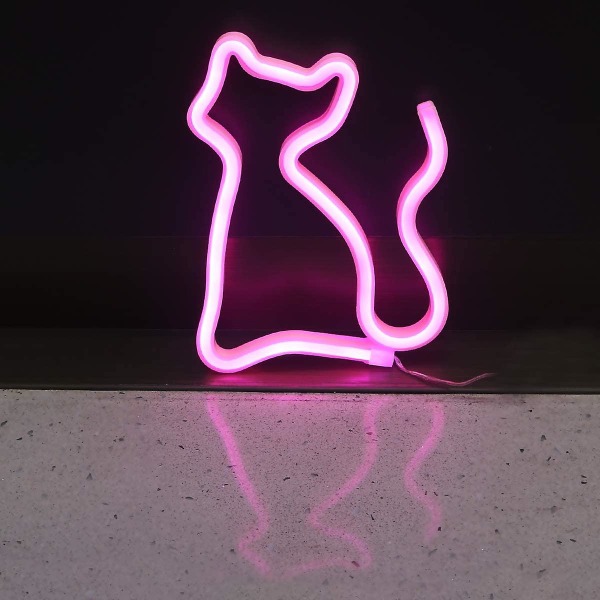 Cat Neonskylt-neonskylt Väggdekoration Ledskylt Batteri eller USB driven Rosa