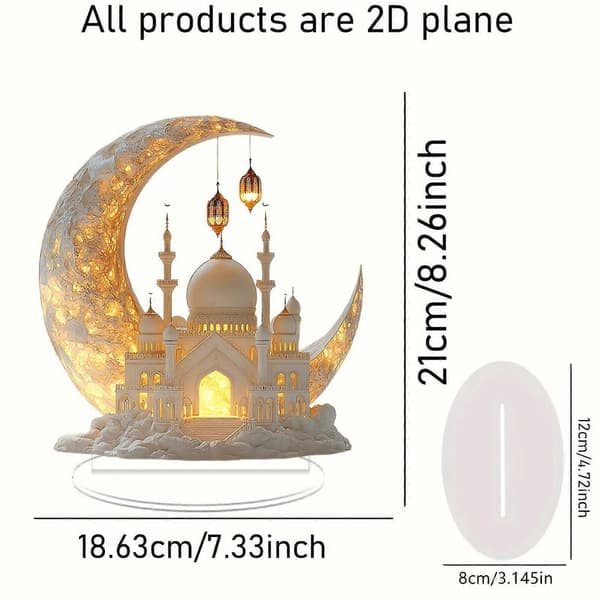 【BQ】2D Halvmåne Slott Borddekorasjon Ramadan Eid Al-Fitr Dekorasjon Feriedekorasjon