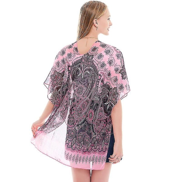 Kvinder Boho Chiffion tørklæde tørklæder Soft Wrap Sjal Stole Kortærmet Bluse Top Rose Red