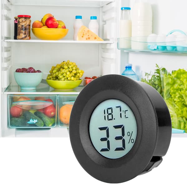Mini Cirkulær Indbygget Digital LCD Termometer Hygrometer Fugtighed Temperaturmåler Indendørs Sort