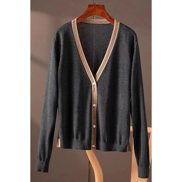 Ny modekofta stickad kashmir, kvinnlig stickad kofta med V- casual , Höst-vinter, stickad kofta för kvinnor Hemp grey M
