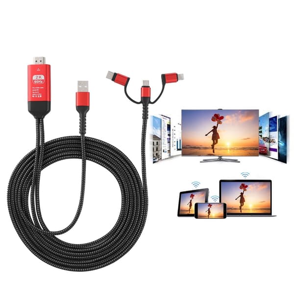 Universal 3-i-1 HDMI HD 4K-videoadapterkabel - Micro USB, iOS, Typ C