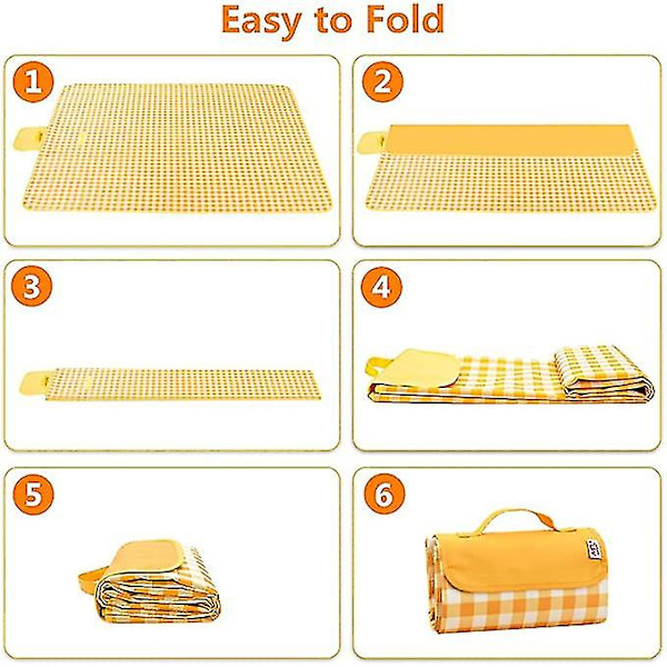 Picnic-tæppe ekstra stort udendørs picnicmåtte med vandtæt og sandtæt bagside Camping strandmåtte, foldbart, kompakt, overdimensioneret udendørs tæppe Tra Yellow 195x200cm