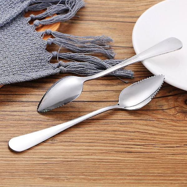 2 st Tjock rostfritt stål grapefruktsked Dessertsked tandad kant Silver
