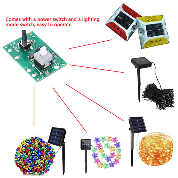 2 stk. Solar Lamp String Controller Modul Printkort med 8 slags lystilstand og kontakt 1,2V