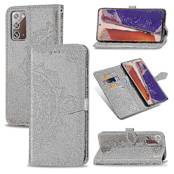 Samsung Galaxy Note 20 Case Cover Emboss Mandala Magnetic Flip Protection Stötsäker - Grå