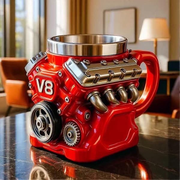 【BQ】V8-motor kaffekopp passer for bilentusiaster
