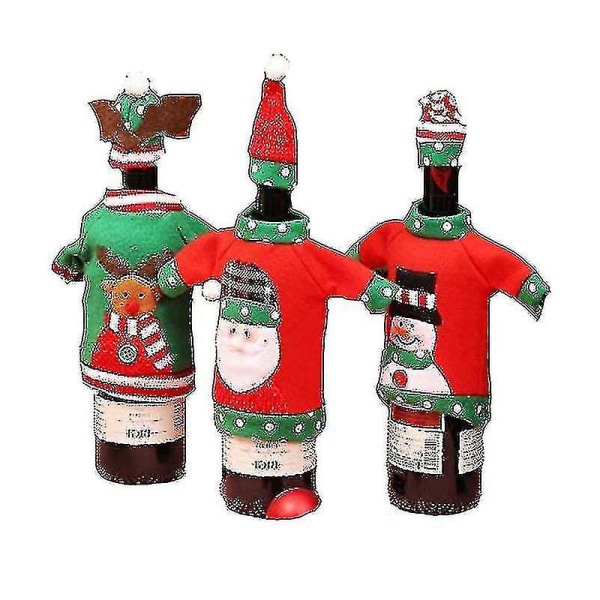 3 stk julevinflaskecover, håndlavede genanvendelige sweaterflaskeposer