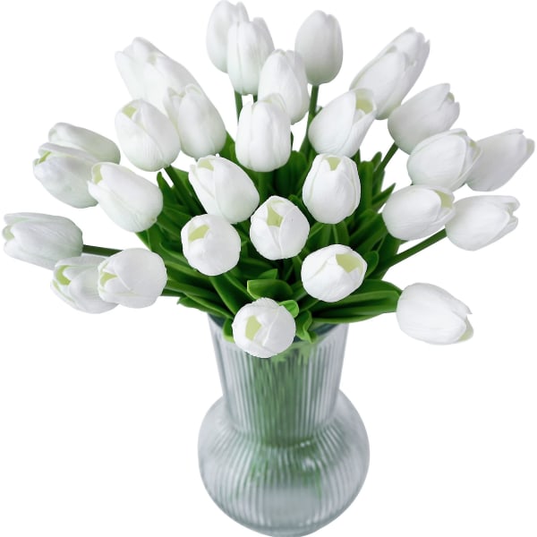 20 stk Kunstige Tulipan Blomster Falske Real Touch Tulipaner Blomsterbuket Til Bryllupsarrangementer Hjem Dekoration White