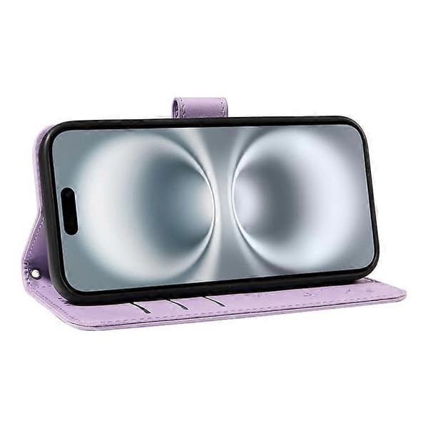 Kompatibelt läderfodral plånboksfodral med maskrostryck för iPhone 16 Purple