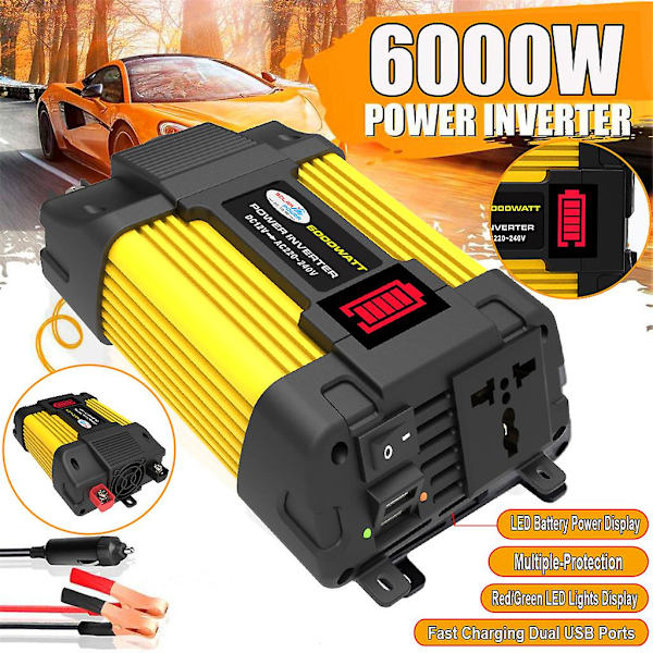Inverter DC12V-AC220V 300W Køretøjsomformer LED Display DualUSB