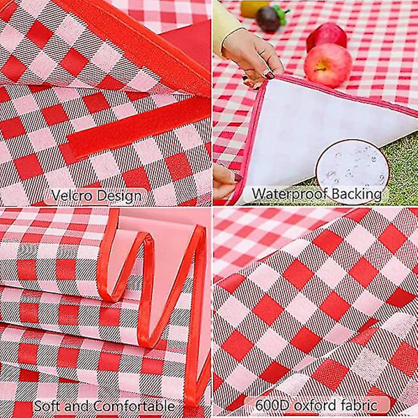 Picnic-tæppe ekstra stort udendørs picnicmåtte med vandtæt og sandtæt bagside Camping strandmåtte, foldbart, kompakt, overdimensioneret udendørs tæppe Tra Red 195x200cm