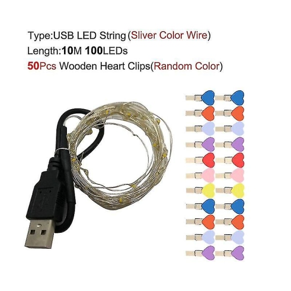 Garland Led 2m 5m 10b Led Strings Fy For Photo Clip String S Ed Utomhusbröllop 10m 100leds White