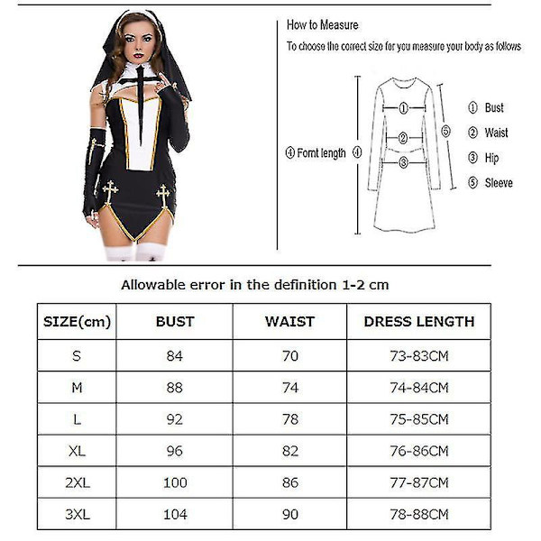 Den nya exig nunna seniordräkt karneval Halloween kyrka religiösa kloster Cosplay fin festklänning BLACK BLACK S