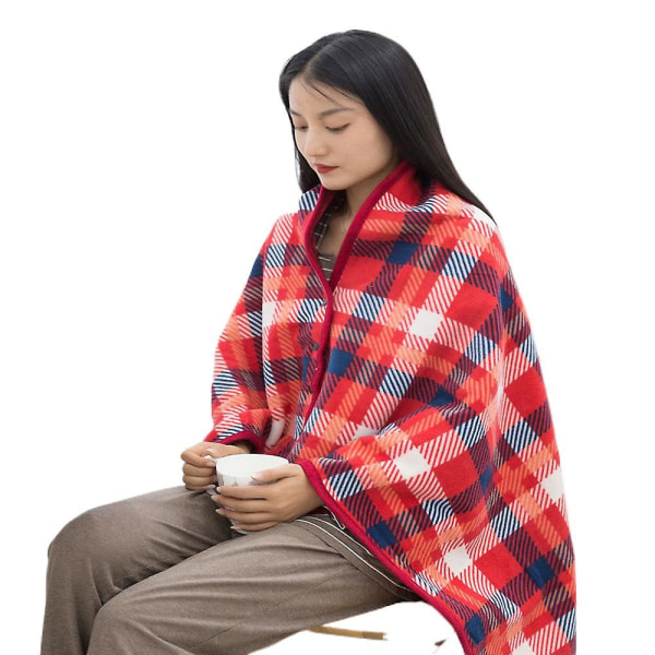 Dobbelt-lags Lazy Shawl Tæppe Fugtabsorption Opvarmning Varmt Tæppe Kontor Hjem Fritid Multi-purpose Nap Enkelt tæppe red and white grid 100x140cm
