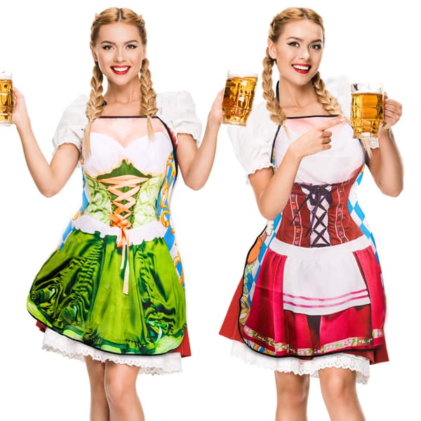 2-pak Oktoberfest Dirndl - Forklædesæt, Damekostume - Inspirerede Forklæder til Festlige Begivenheder, Tysk Tema til Køkken & Grill