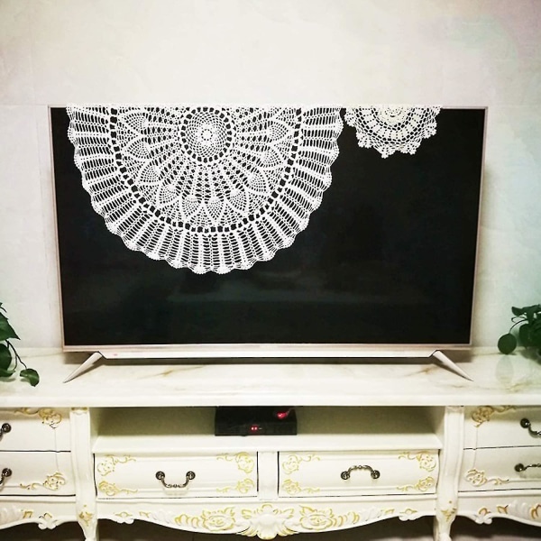 Handgjord virkad bomullsduk rund beige ihålig cover 100cm